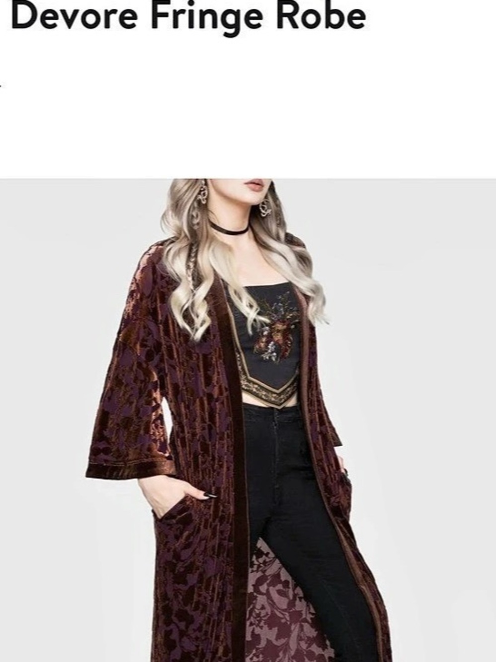 Disturbia Sienna Devore Fringe Kimono Floral velvet Robe - Picture 3 of 4